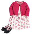 Girls Matching Cardigan, Dress and Shoes Set, Blush Petal