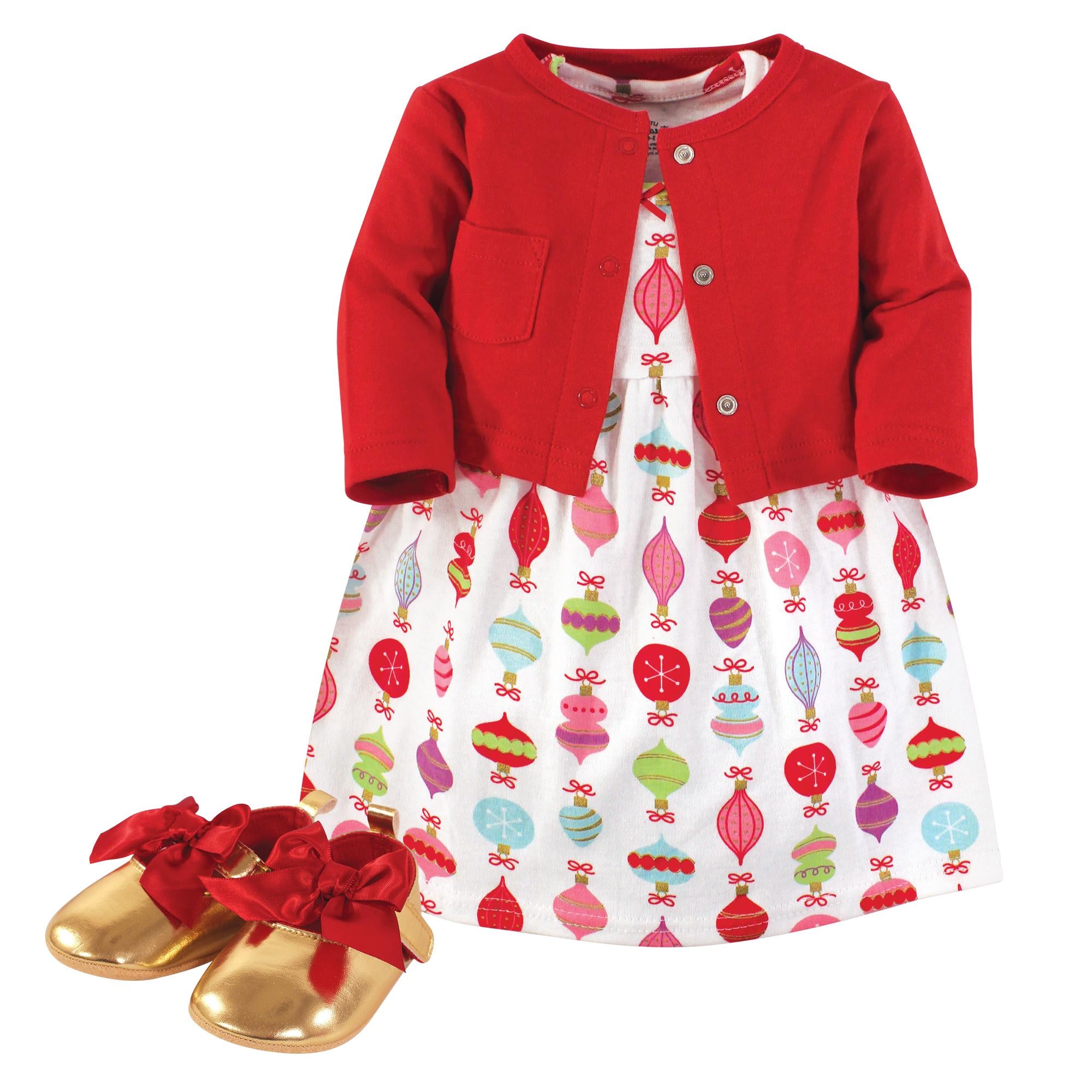 Girls Matching Cardigan, Dress and Shoes Set, Holiday Glimmer