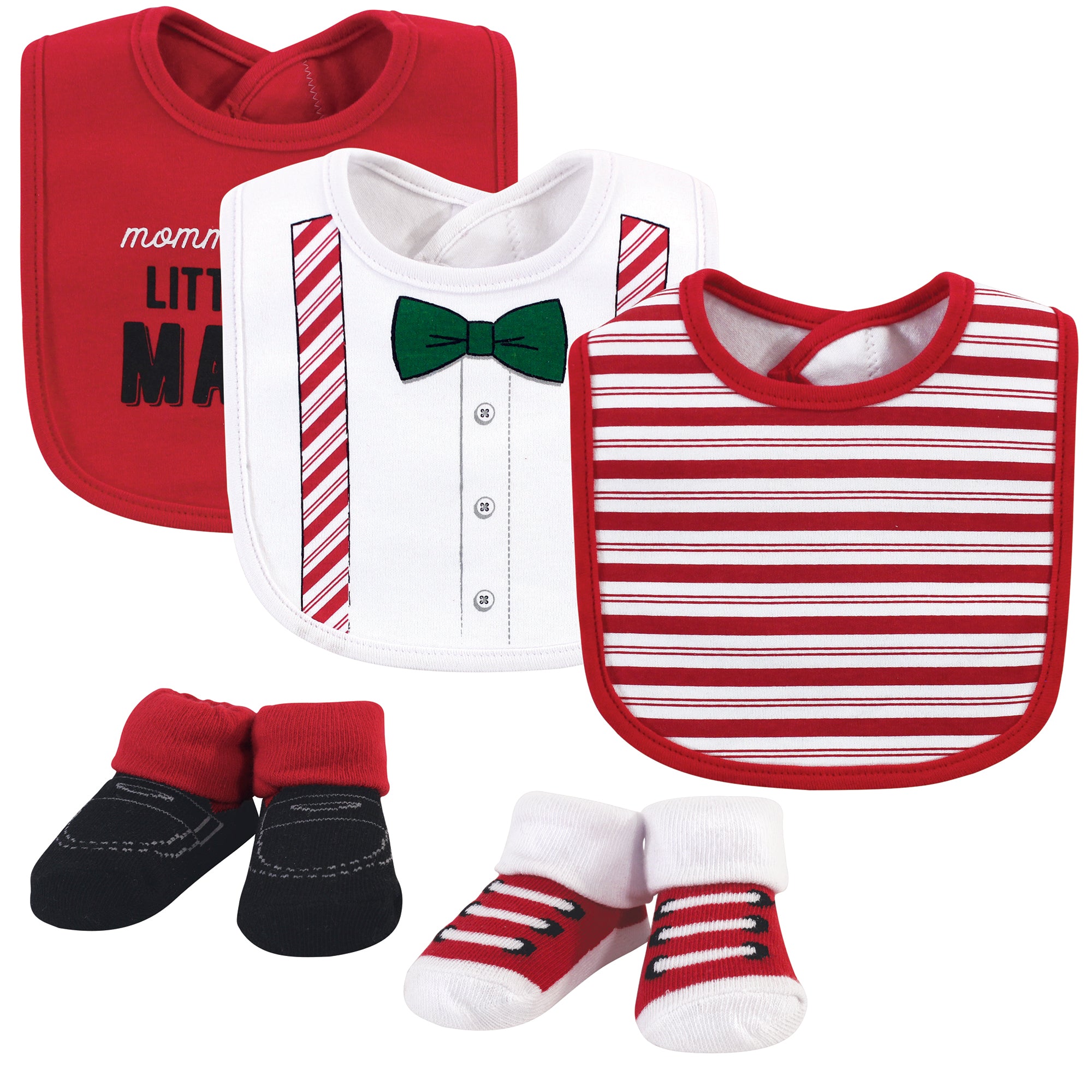 Boys Matching Bib and Socks Feeding Set, Yuletide Straps