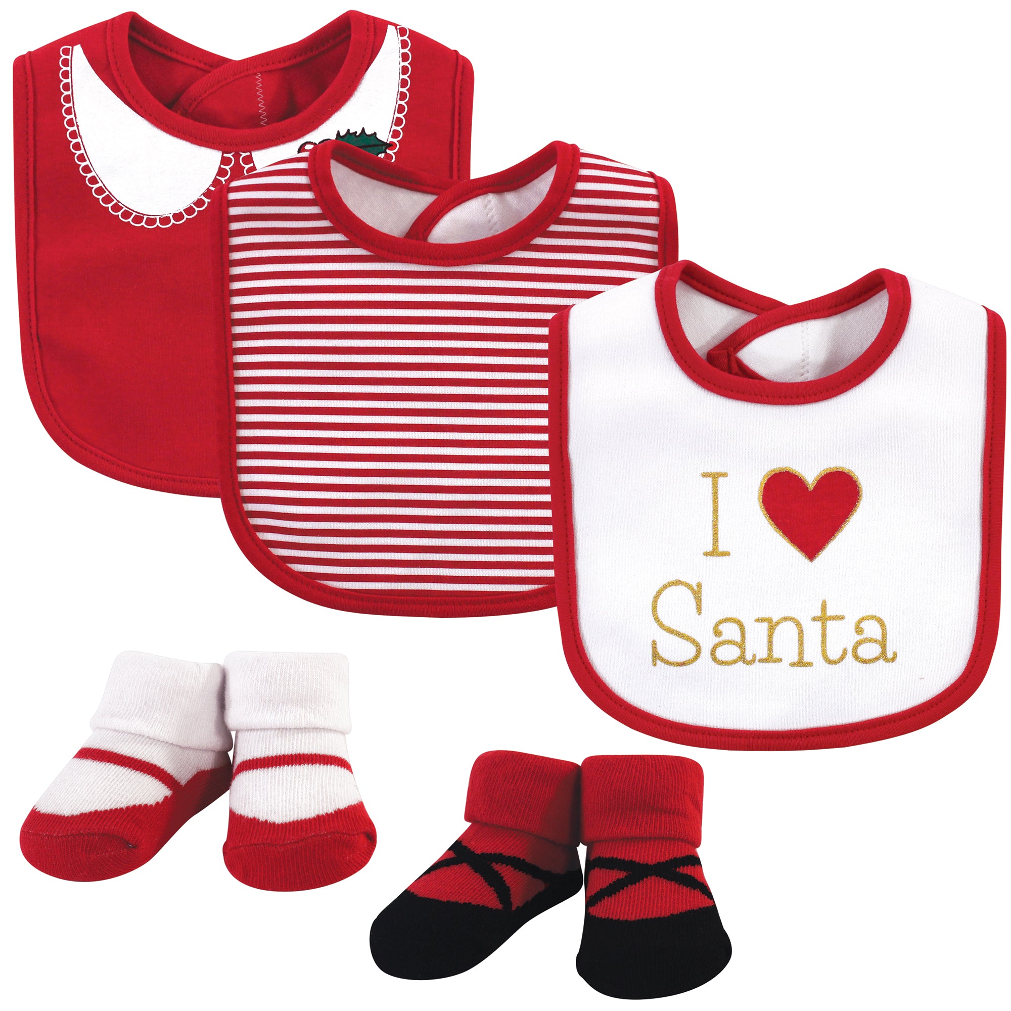 Girls Matching Bib and Socks Feeding Set, Blushing Hearts