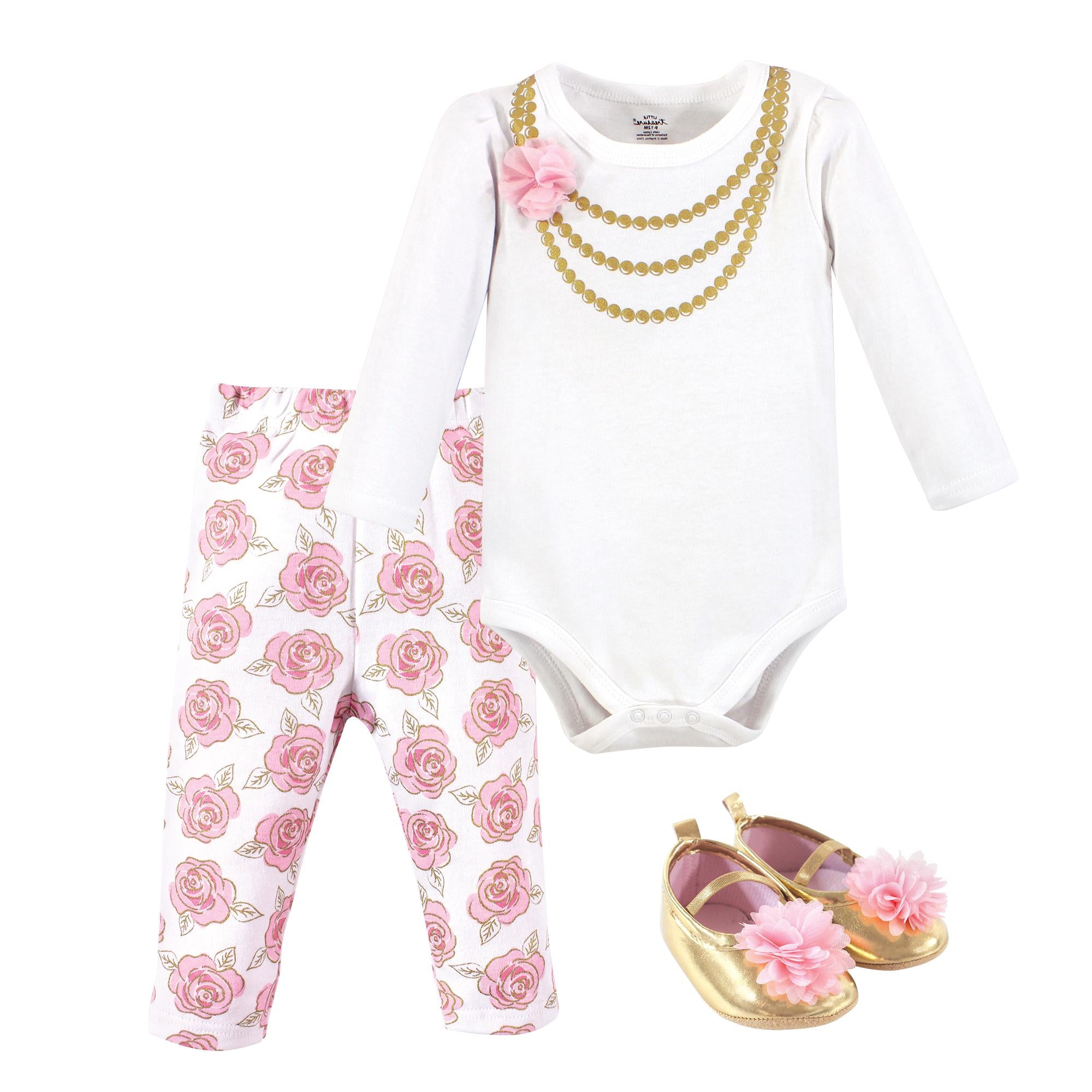 Girls Bodysuit, Pants and Shoes Bundle, Golden Petals