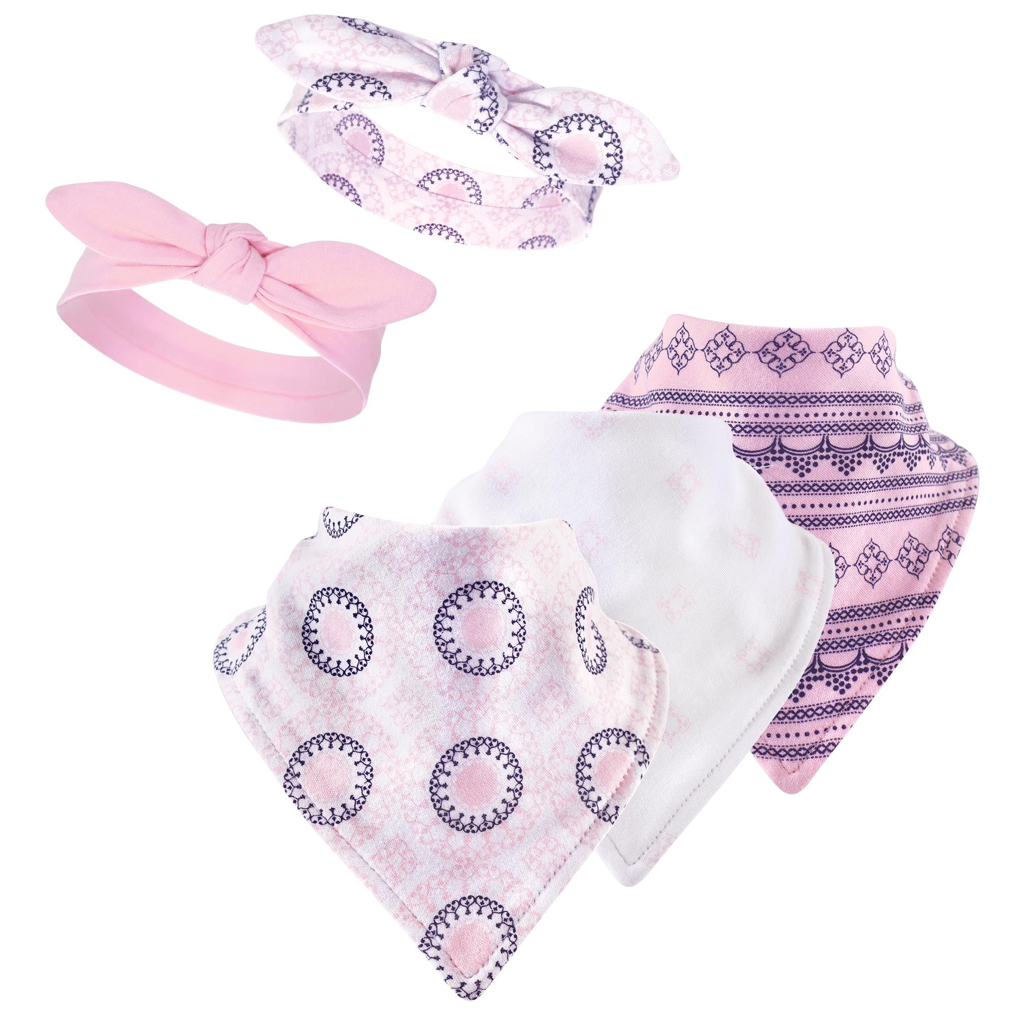 Girls Matching Headbands and Bandana Bibs, Decorative Bloom